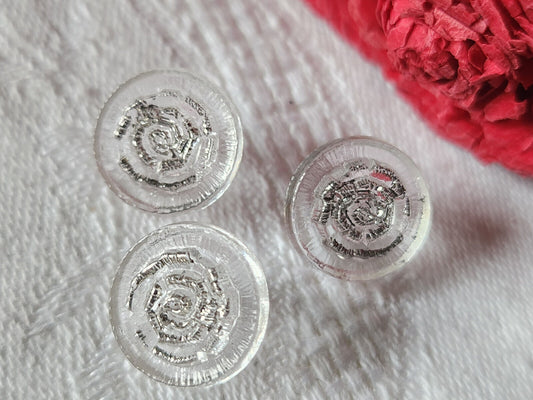 Trio boutons anciens en verre argenté 1,4 cm à pied D3I