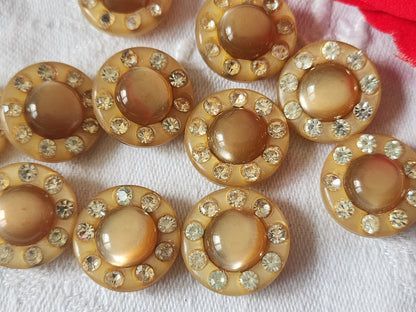 Lot  5 boutons vintage strass marron pied 1,7 cm ref 2490