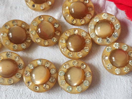 Lot  5 boutons vintage strass marron pied 1,7 cm ref 2490