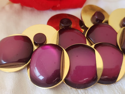 Lot 6 gros boutons vintage violet metal doré pied 2,4 cm pied ref 3841