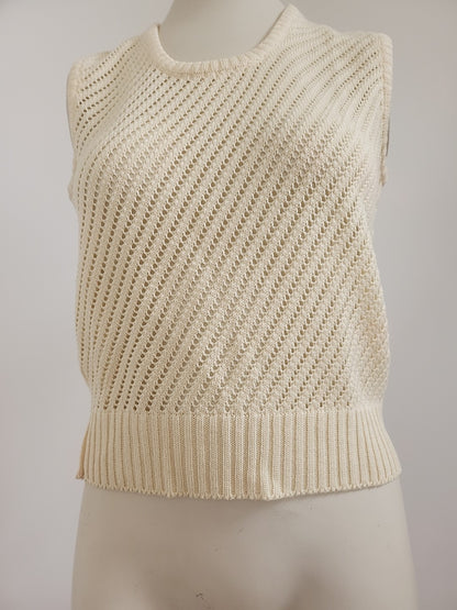 PUR VINTAGE ancien débardeur croché ajouré creme surpull 36/38  ref portant