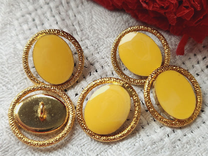 Lot 5 boutons vintage métal coeur jaune ajoué pied 1,5 cm  doré ref 270