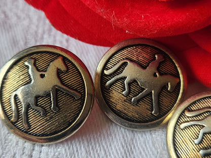 Trio boutons vintage en métal doré cheval à pied  2 cm G17P