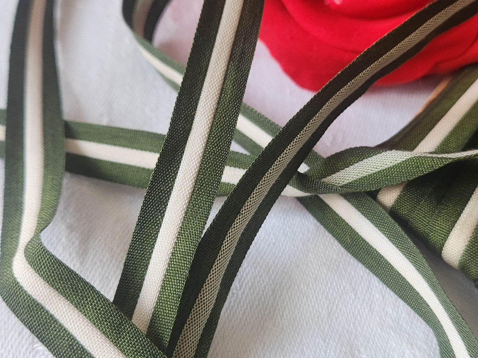 Passe poil vintage vert creme 4 métres sur 1 cm  A2