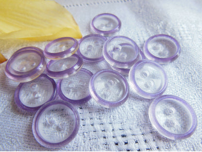 Lot 15 boutons petits transparent violet fond d'atelier diamètre 1,3 cm ref 4652