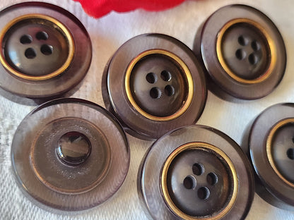 Lot 6 gros boutons vintage gris transparent à pied doré 2,5 cm ref 4981