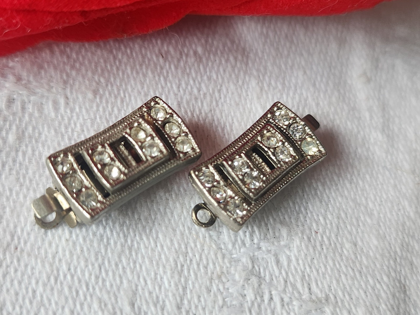 Lot 2 fermoirs vintage anciens metal strass petit 0,7 sur 1,8 cm au maximum D19D