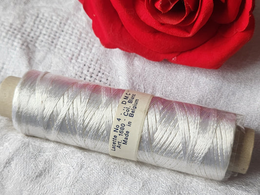 Grosse bobine ancienne fil "soie artificielle" rayonne lacette blanc  DMC