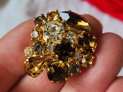 Haute couture gros bouton vintage metal strass verre  3,1 sur  3 cm G17C