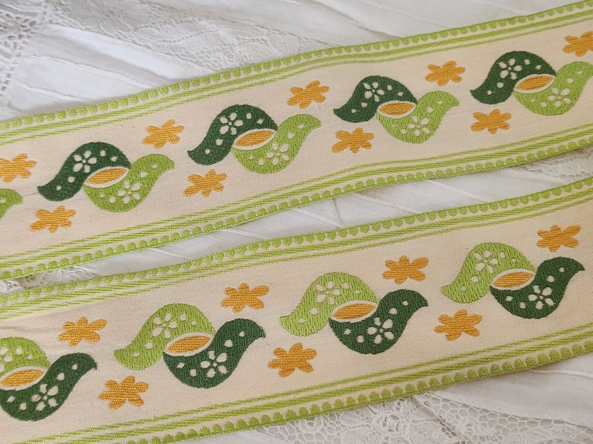Large galon ancien vintage ideal torchon drap vert 4 m30 sur 5,4 cm A3