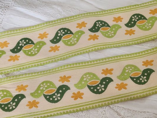 Large galon ancien vintage ideal torchon drap vert 4 m30 sur 5,4 cm A3