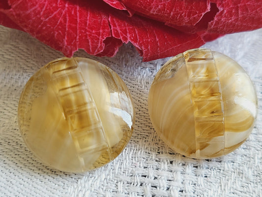 Duo boutons anciens en verre  marron camaïeu à pied veiné  1,7 cm D14M
