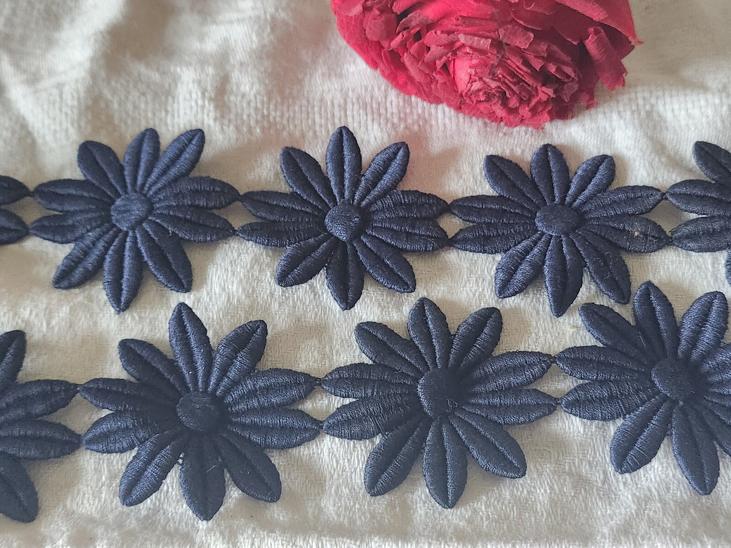 Lot 5 anciennes applications vintage fleur bleu diamètre 5 cm T7