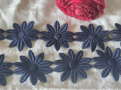 Lot 5 anciennes applications vintage fleur bleu diamètre 5 cm T7