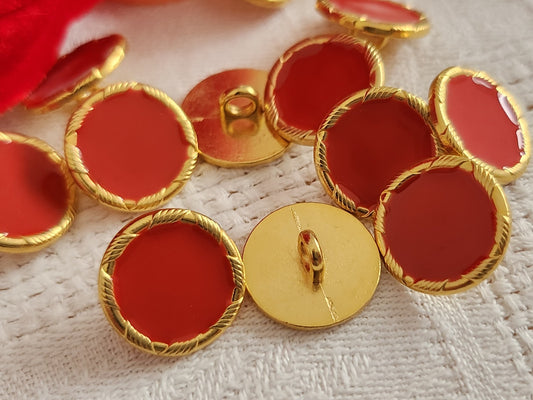 Lot 6 boutons vintage métal doré rouge orangé  à pied 1,5 cm ref 3989