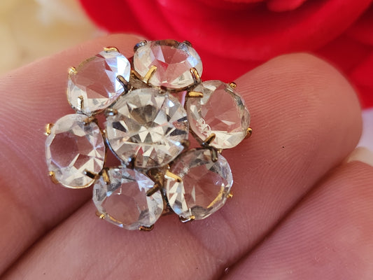 Superbe bouton vintage fleur strass verre métal 2,1 cm ou 21 mm ref 6509