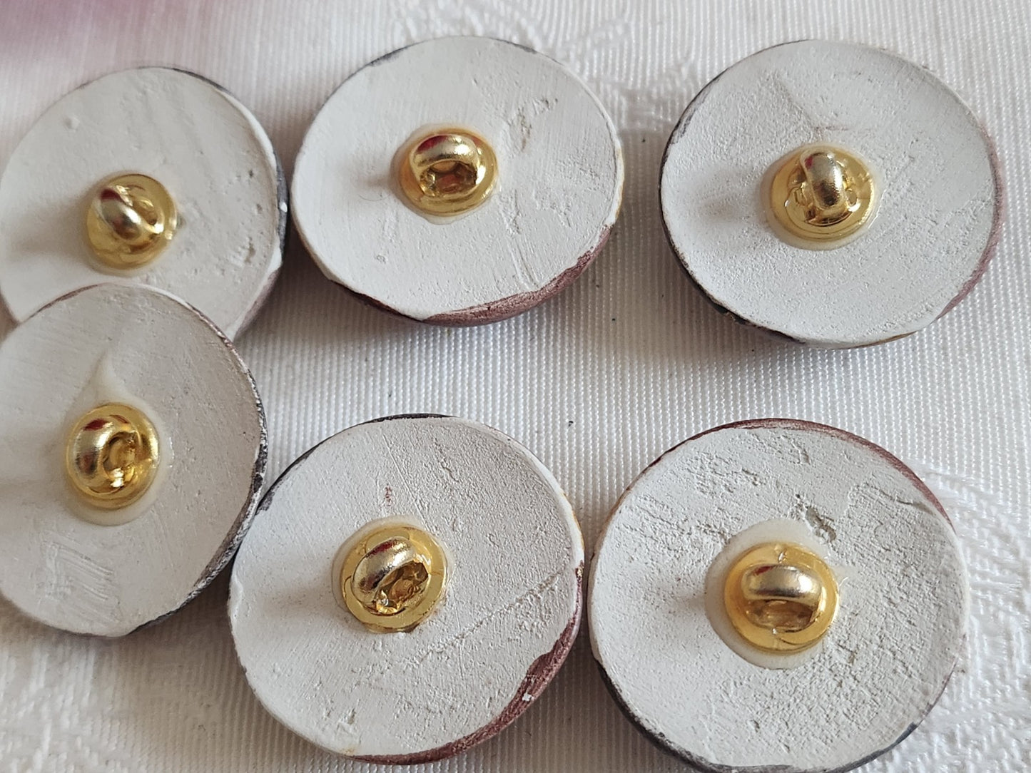 Lot 6 gros boutons vintage céramique camaïeu marron pied métal 2,7 cm ref 6229
