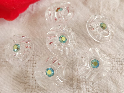 Lot 6 boutons vintage en verre transparent strass  17 mm ou 1,7 cm ref 6435