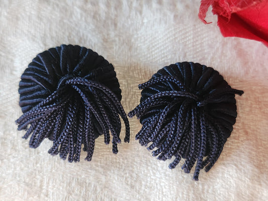 Duo  boutons anciens vintage passementerie bleu pendant 2,1 cm G15A