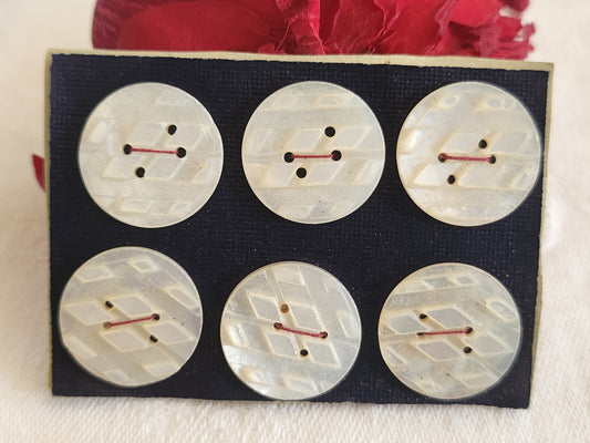 Rare petite plaque boutons anciens en nacre  1,7 cm  lot de 6 n°4C