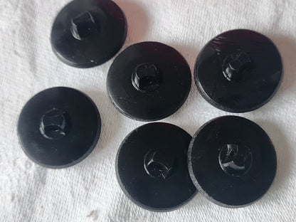 Lot 6 boutons ancien en verre noir élégant dessin fort relief 2,1 cm ref 1265