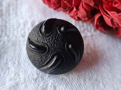 Gros bouton ancien en verre noir contraste mat lumineux 2,2 cm D9C