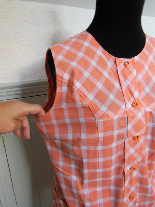 Pur vintage robe ancienne blouse orange carreaux  taille 40 ? B2 Guy Dubouis