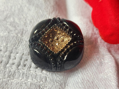 Gros bouton en verre noir doré volume vintage  2 cm D13G