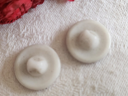 Duo boutons vintage en verre  blanc marbré gris 1,7 cm G8D