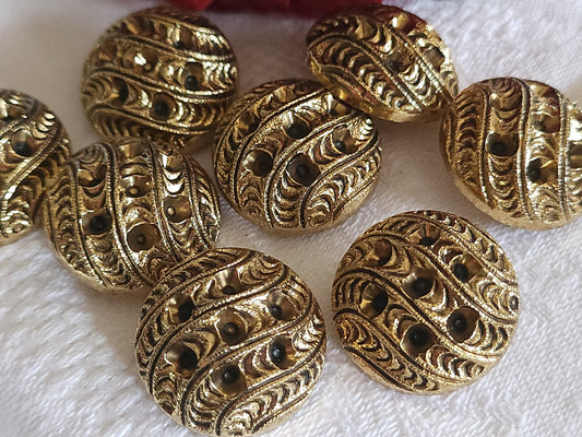 Lot 8 gros boutons vintage acrylique doré à strasser tel q pied 2,3 cm ref 4921