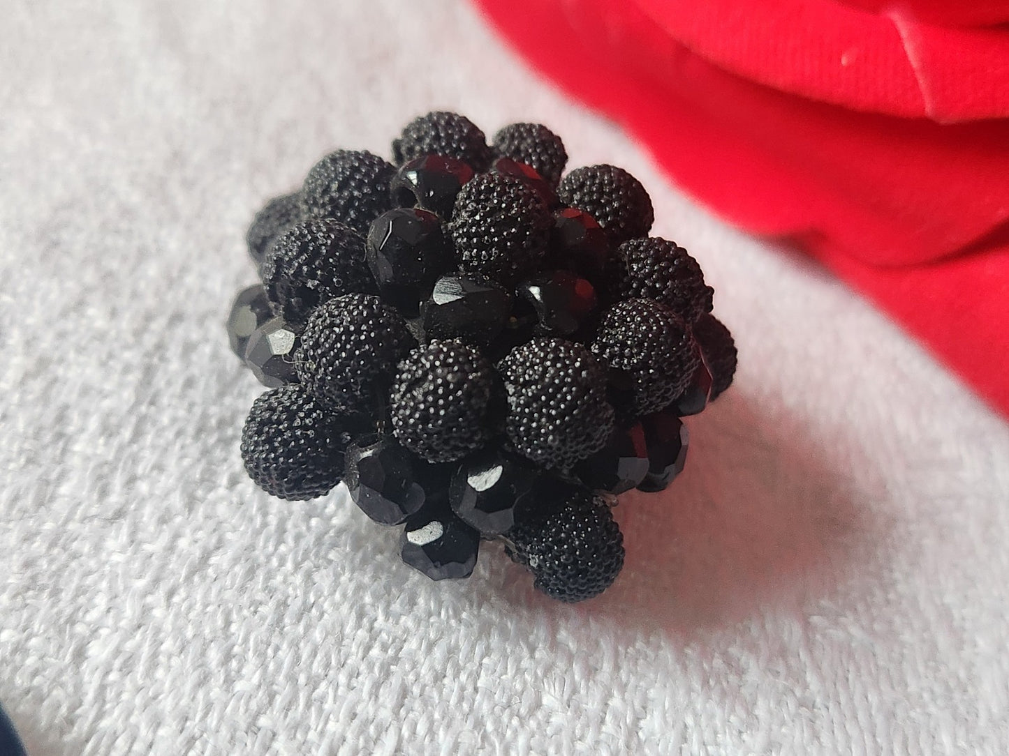 Bouton vintage parurier collection resine perle noir bijoux  2,5 cm D13E