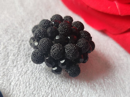 Bouton vintage parurier collection resine perle noir bijoux  2,5 cm D13E