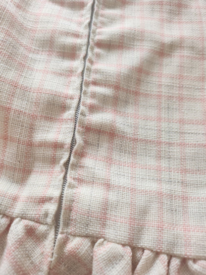 Petite robe ancienne enfant poupée vintage blanc rose épaisse B8