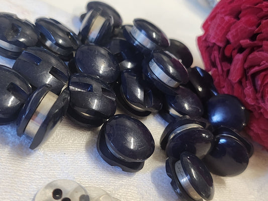 Lot 10 boutons vintage haut bleu rondelle argenté pied 1,4 cm ref 0045