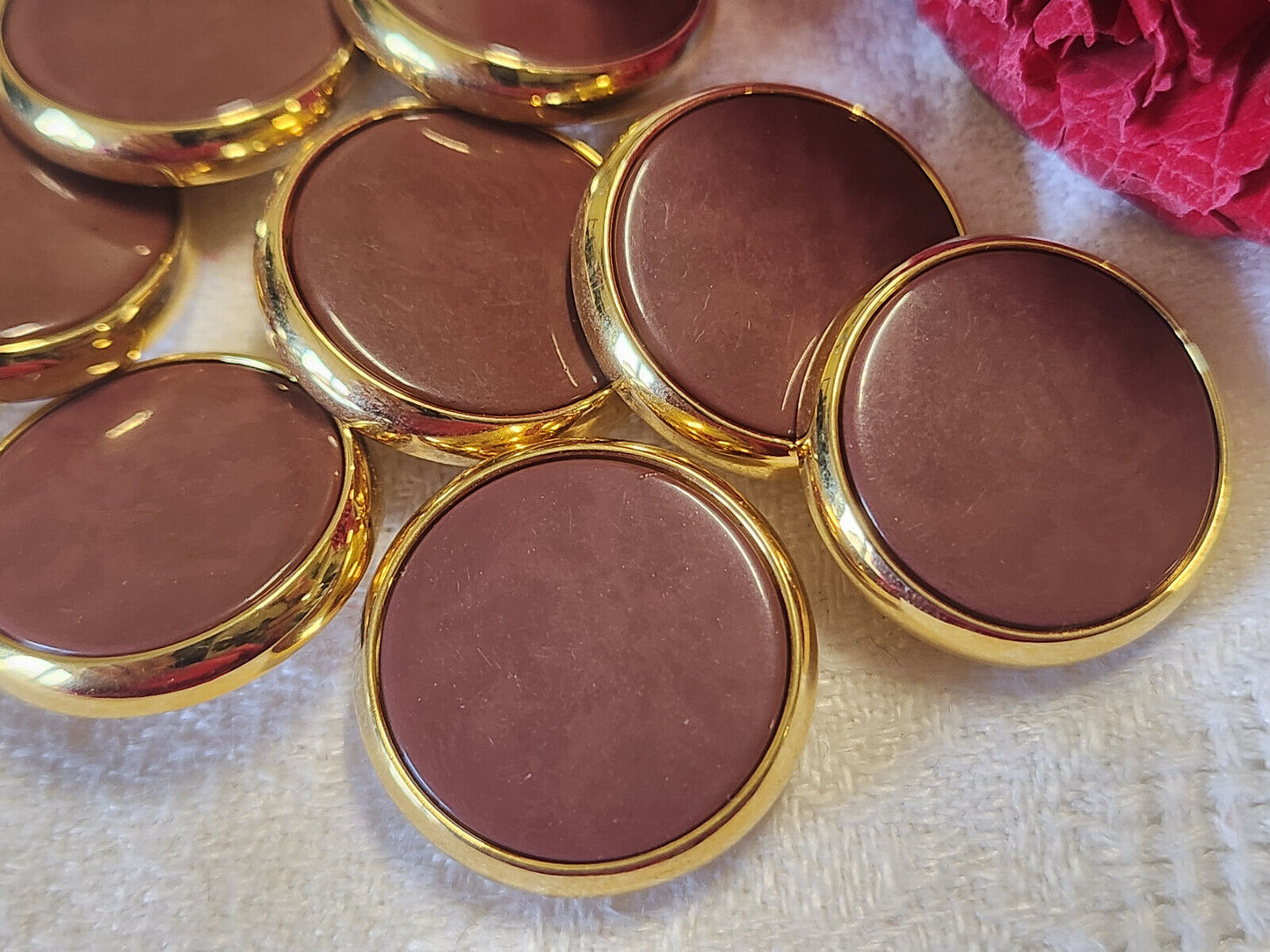 Lot 6 boutons vintage marron doré pied 2,3 cm lourd métal  ref 165