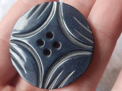 Gros bouton ancien bleu jaspé collection art deco 4,4  cm XXL ref 5509