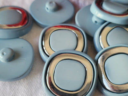 Lot 6 boutons vintage bleu tendre acrylique argenté pied 2,4 cm ref 5332