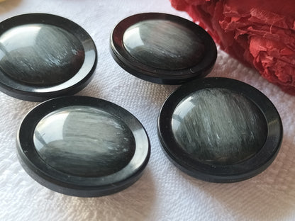 Lot 4 gros boutons vintage noir gris reflet nacré pied 2,7 cm ref 1246