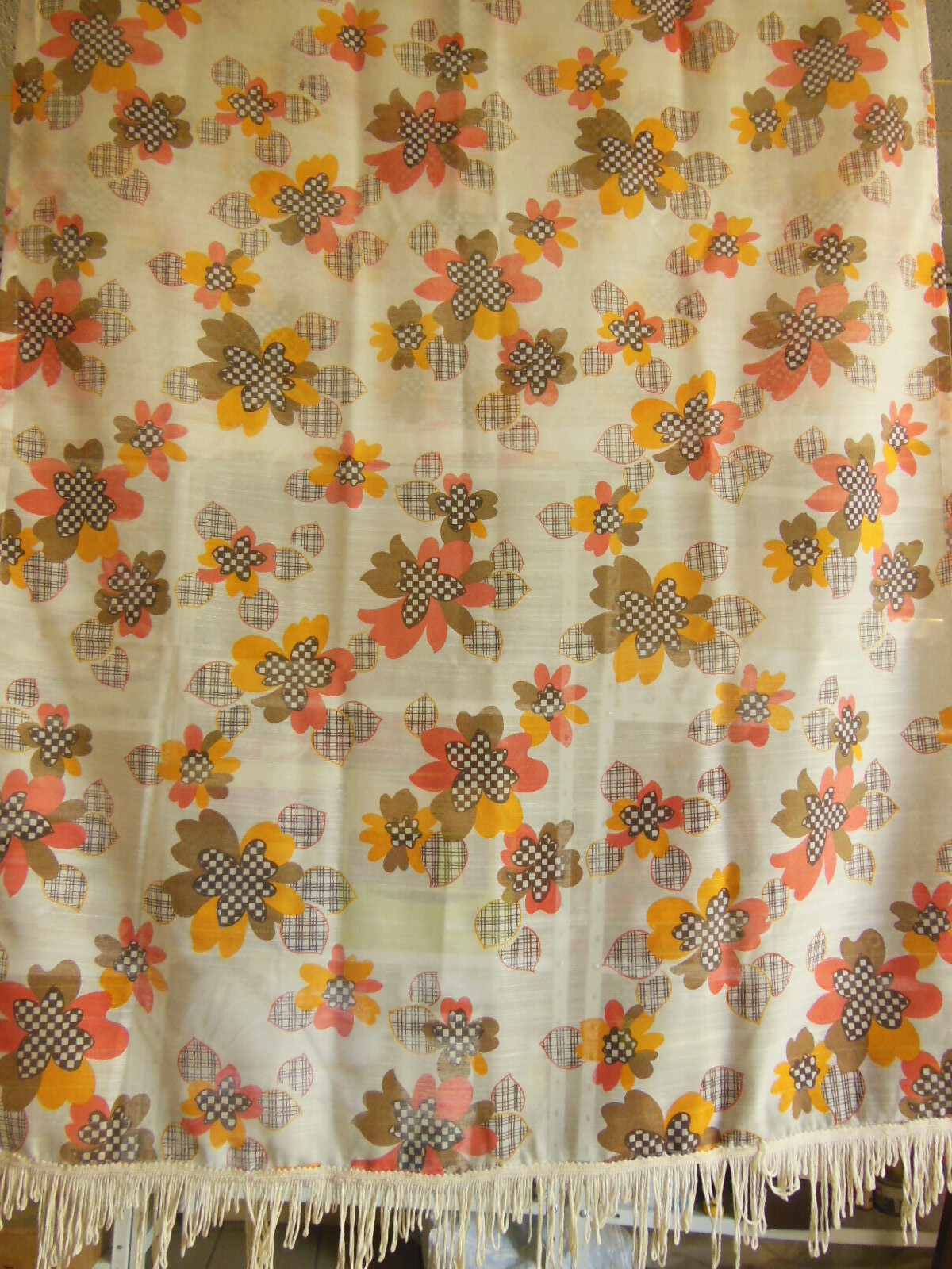 Pur vintage  rideau ancien année 70  grosse fleur 81 cm sur sur 1m 48  B6