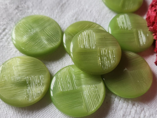 Lot 6 gros boutons vintage vert pétillant texturé pied plat 2,6 cm  ref 2447