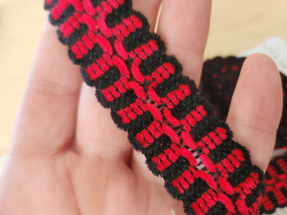 Superbe galon noir et rouge chenille original 2 mètres / 2,6 cm moderne T2-15
