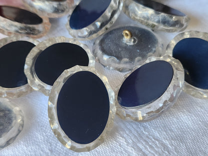 Lot 6 gros boutons anciens effet strass resine bleu 2,7 sur 2,2 cm ref 3898