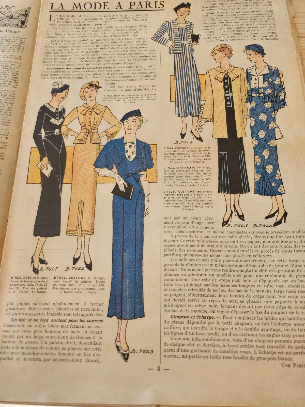 La mode française journal avril 1935 n°16 patrons conseils coupe Pâques