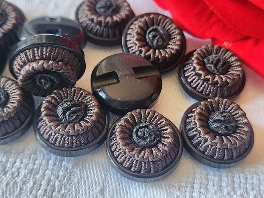 lot 6 boutons anciens vintage passementerie marron gris 1,9 cm ref 626