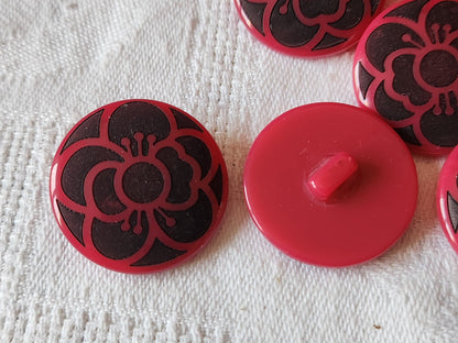 Lot 5 boutons vintage rose noir fushia pied originaux 2,4 cm ref 783