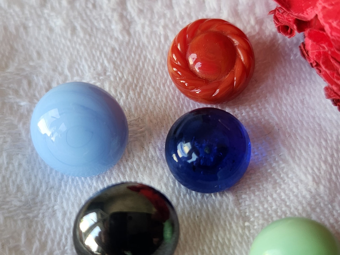 Lot 5 boutons anciens en verre grelot couleur 1 à 1,2 cm G14Q