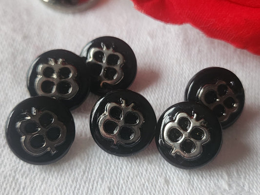 Lot 6 boutons anciens en verre argenté vintage 1,3 cm ref 2138