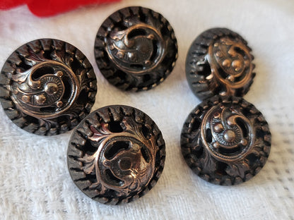 Lot 5  bouton vintage en métal cuivré ajouré superbe 1,7 cm ref 5937