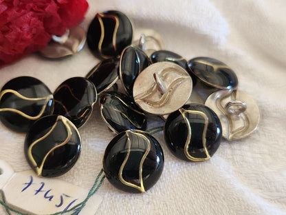 Lot 5 petits boutons en métal bicolore noir argenté  1,2 cm ref 2478