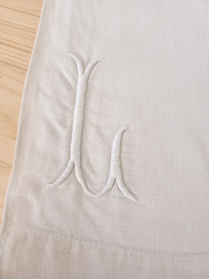 Ancien coupon   gros monogramme L tissu  toile ancienne 75 cm sur 103 cm  B5